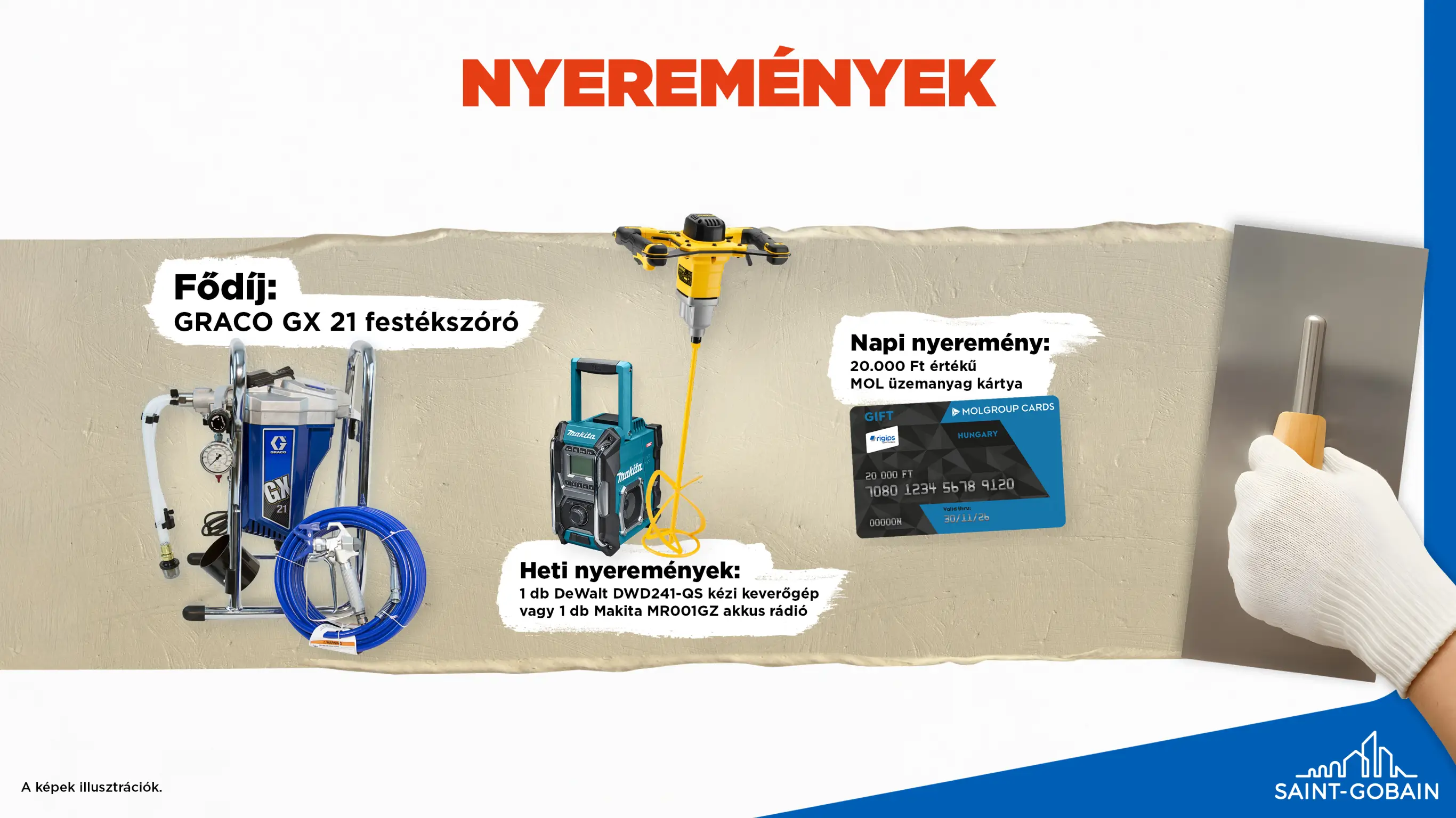 A promócióban megnyerhető nyeremények plakátképe.